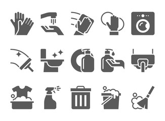 cleaning icons vector set. hygiene tools signs