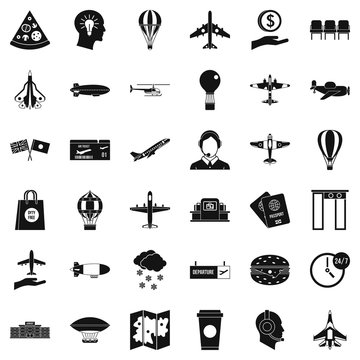Airplane icons set, simple style