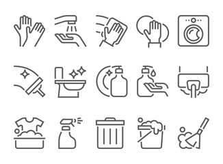 simple set of cleaning related flat line icons