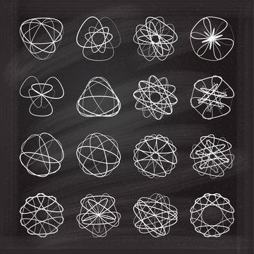 Vector chalk spirograph elements set on a chalkboard background.