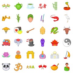 Chinese travel icons set, cartoon style