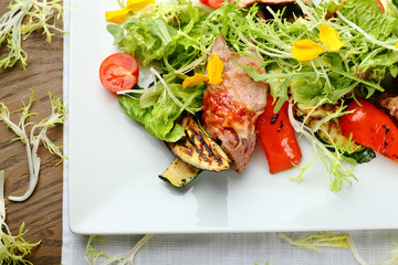 warm meat salad with eggplant