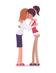 Female clerks giving a hug