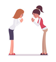 Female clerks giving a bow