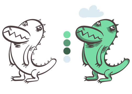 Pensive Crocodile. Illustration, cartoon, coloring book