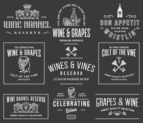 Wine badges and icons white on black set D
