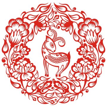 Zodiac Sign Goat.Papercut  symbol