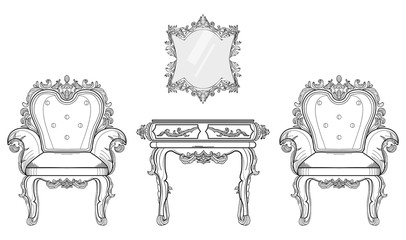 Baroque furniture rich set collection. Ornamented background Vector illustration