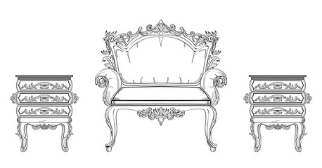 Baroque furniture rich set collection. Ornamented background Vector illustration