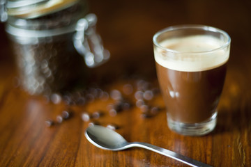 Morning dark caffe on tehe table