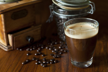 Morning dark caffe on tehe table