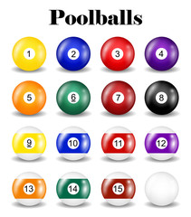 set of real pool balls on a white background