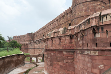 Walls of the famous Red Fort in Agra, India