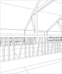 Industrial building constructions. Milk farm. Tracing illustration of 3d.