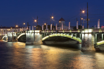 Stock exchange bridge summer night in St. Petersburg, Russia