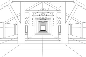 Abstract industrial building constructions indoor. Tracing illustration of 3d.