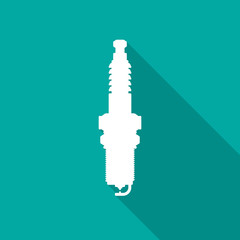 Spark plug icon with long shadow. Flat design style. Spark plug simple silhouette. Modern, minimalist icon in stylish colors. Web site page and mobile app design vector element.