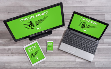 Online music concept on different devices