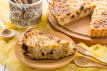 Delicious homemade quiche with cabbage and dried prunes