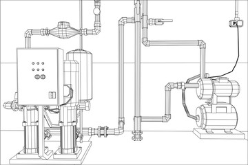 Naklejka premium Water purification station. Industrial equipment. Tracing illustration of 3d.