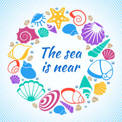 Tropical resort aquatic vector concept with sea shells on beach