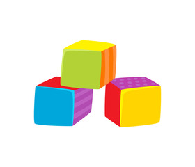 Vector cubes toy flat illustration. Child cubic bricks, colored blocks isolated on a white background. Children education, growth and development concept. Wooden, plastic cubic boxes stack.