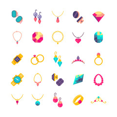 Luxury jewelry flat vector icons