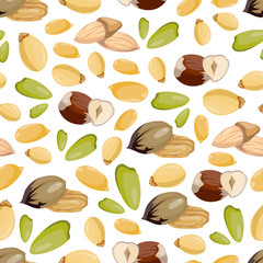 Fototapeta na wymiar Cartoon style nuts seamless pattern - healthy food seamless texture design