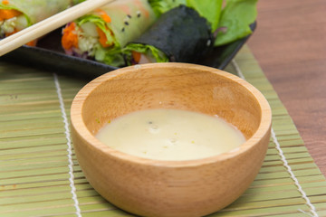 vegetable salad roll and sauce