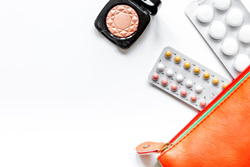 concept of female contraception and healthcare on white backgrou