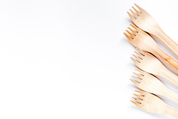 wooden kitchen utensils on white background top view mock up