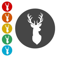 Deer head illustration vector - icons set 