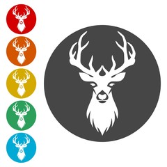 Deer head illustration vector - icons set 