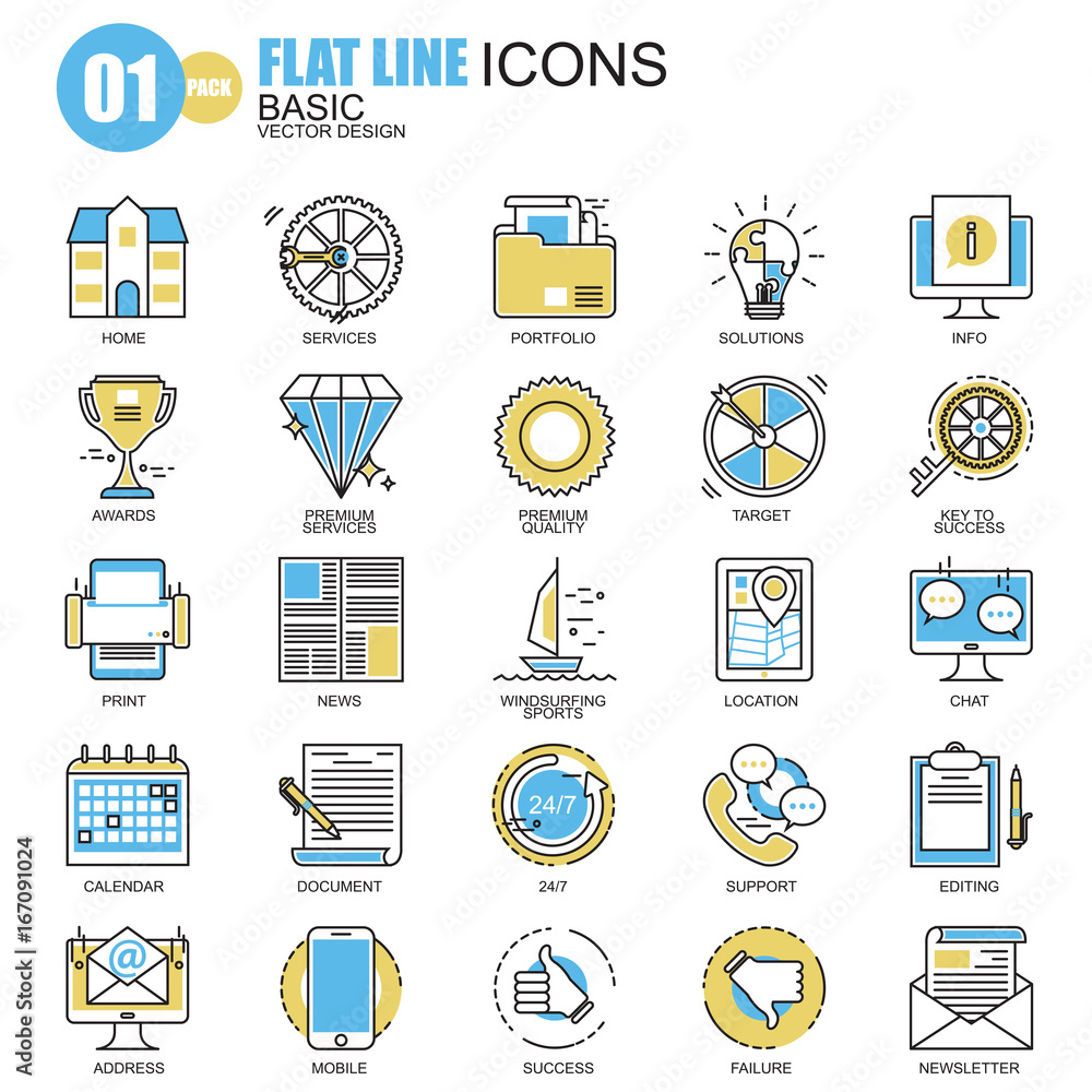 Poster Thin line basic icons set