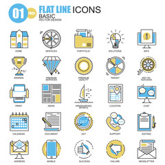 Thin line basic icons set