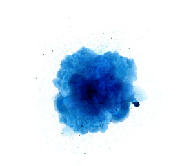 Abstract, blue explosion of fire against white background