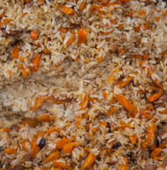 the structure of Asian pilaf of rice, meat and carrots