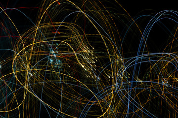 Abstract background of light bulbs at night in motion