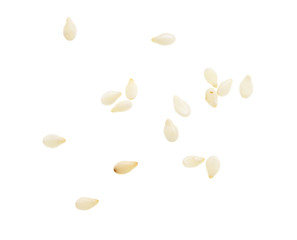 Sesame seeds on white background