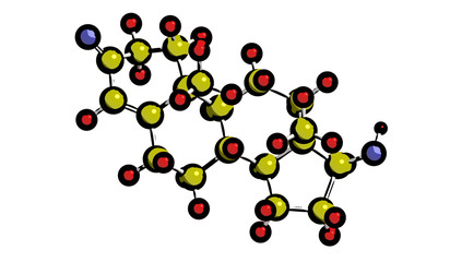 Molecular structure of hormone Testosterone, 3D rendering