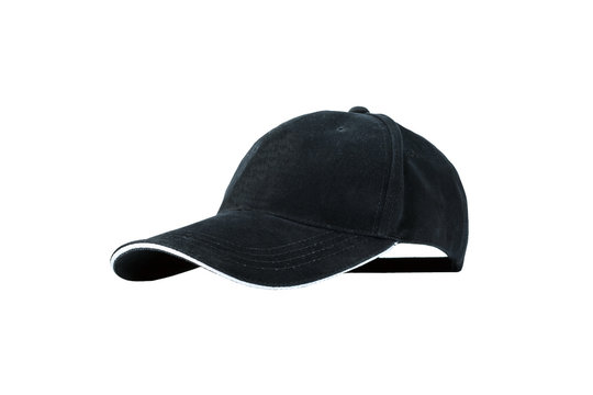 Black baseball cap isolated on white background with clipping path, concepts of beauty, fashion and sport object.