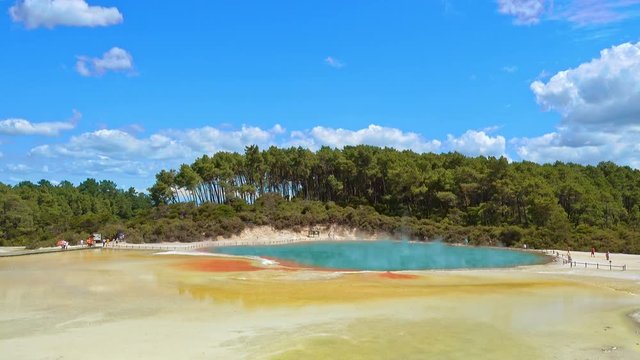 Thermal Lake, Champagne Pool at Wai-O-Tapu near Rotorua, New Zealand from Wide Angle