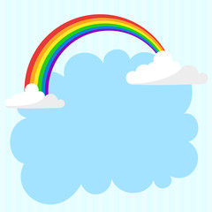 Banner design of rainbow and clouds in blue sky
