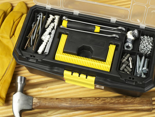 Toolbox and protection gloves