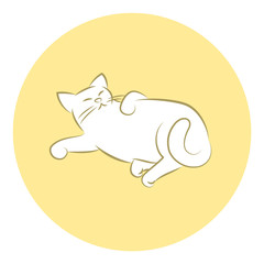 Line Art Vector Illustration of A Happy House Cat Laying Down