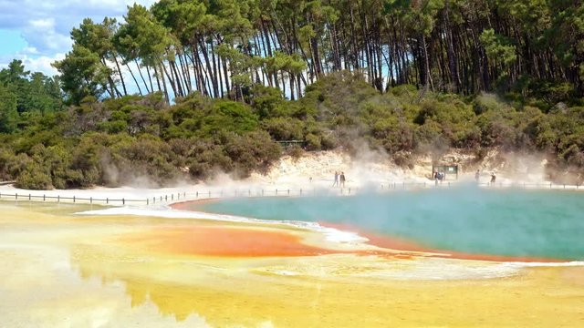 Thermal Lake, Champagne Pool at Wai-O-Tapu near Rotorua, New Zealand from Wide Angle