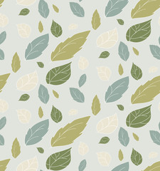 Vector, seamless green background with leaves