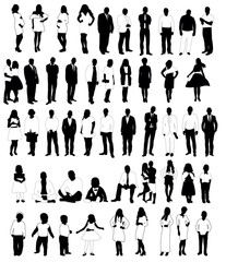 Set of black and white people silhouettes