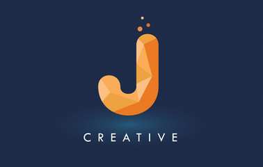 Fototapeta premium J Letter With Origami Triangles Logo. Creative Yellow Orange Origami Design.