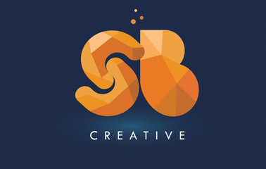 SB Letter With Origami Triangles Logo. Creative Yellow Orange Origami Design.